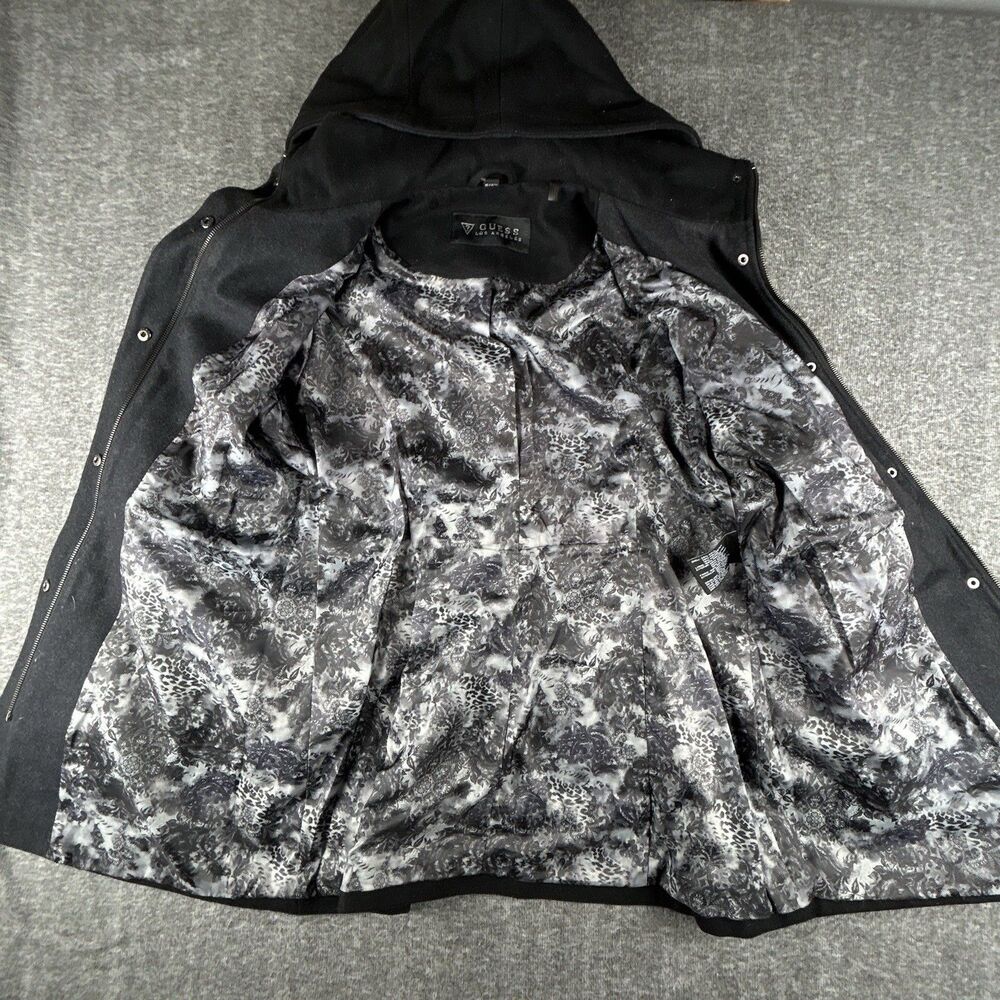 Guess Wool Blend Pea Coat Womens Sz XL Colorblock Charcoal Black Snap Zip Up - Picture 2 of 10
